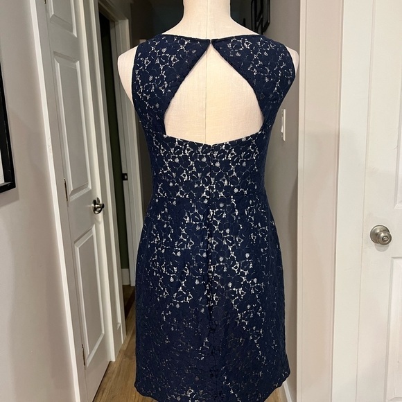 JASMINE lace over navy sleeves mini dress with back cut out - Picture 7 of 16